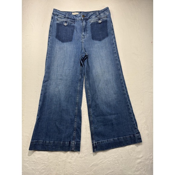 Pilcro Denim - Pilcro Jeans Womens 29 Blue Med Wash Wide Leg Cropped Relaxed Denim 28 Inseam